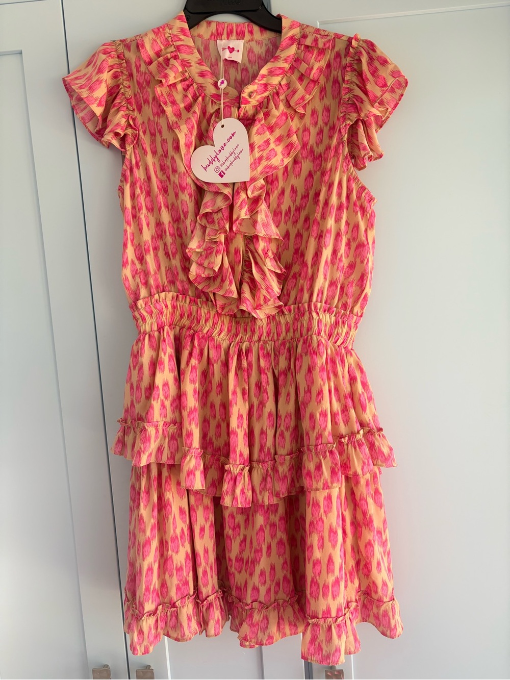 Buddy Love Pink and Yellow Ruffled Tiered Casual Dress